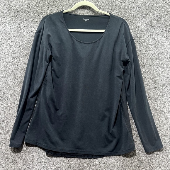 Garnet Hill Tops - Garnet‎ Hill Blouse Top Women XS Black Long Sleeve Silk Back Scoop Neck